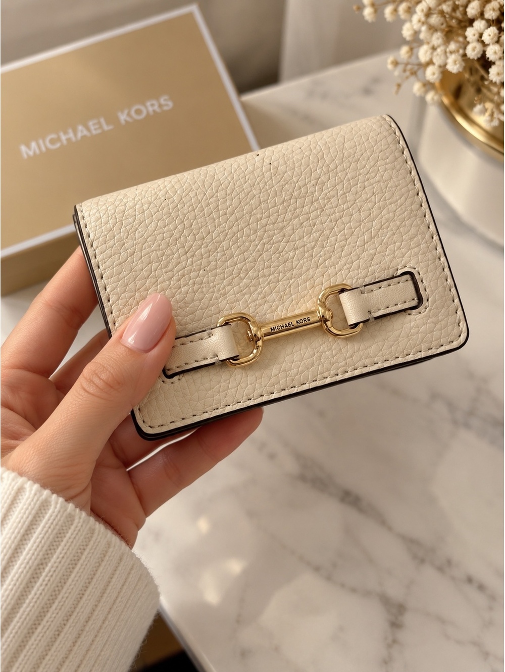 Michael Kors Carson Small Flap Wallet Leather LT Cream NWT